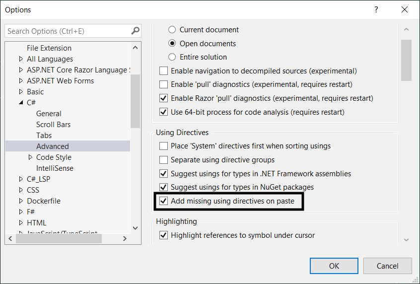 visual studio hotkeys for going mouse free