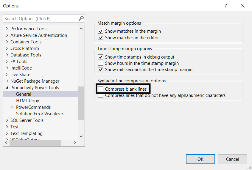 Visual  Studio Productivity Power Tools settings