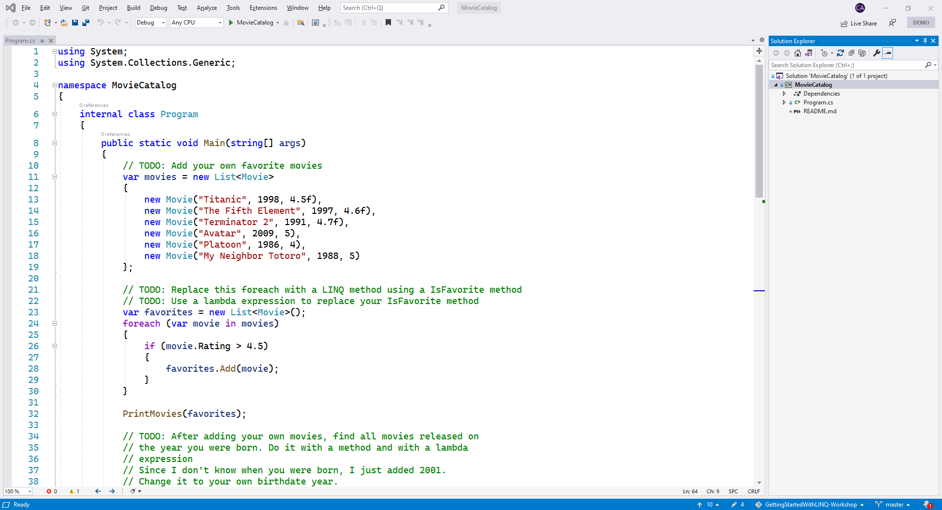 My Visual Studio 2019 setup in Presentation Mode