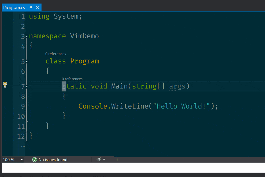 Change the parameter list of a method with Vim inside Visual Studio