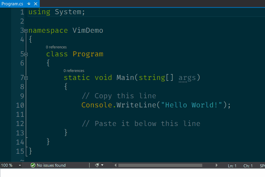 Copy and paste a line with Vim