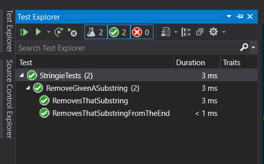 Visual Studio Solution Explorer with our sample tests