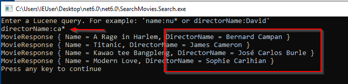 Movies with director name contains 'ca'