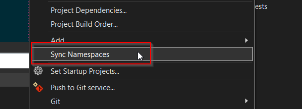 Visual Studio Sync Namespaces option